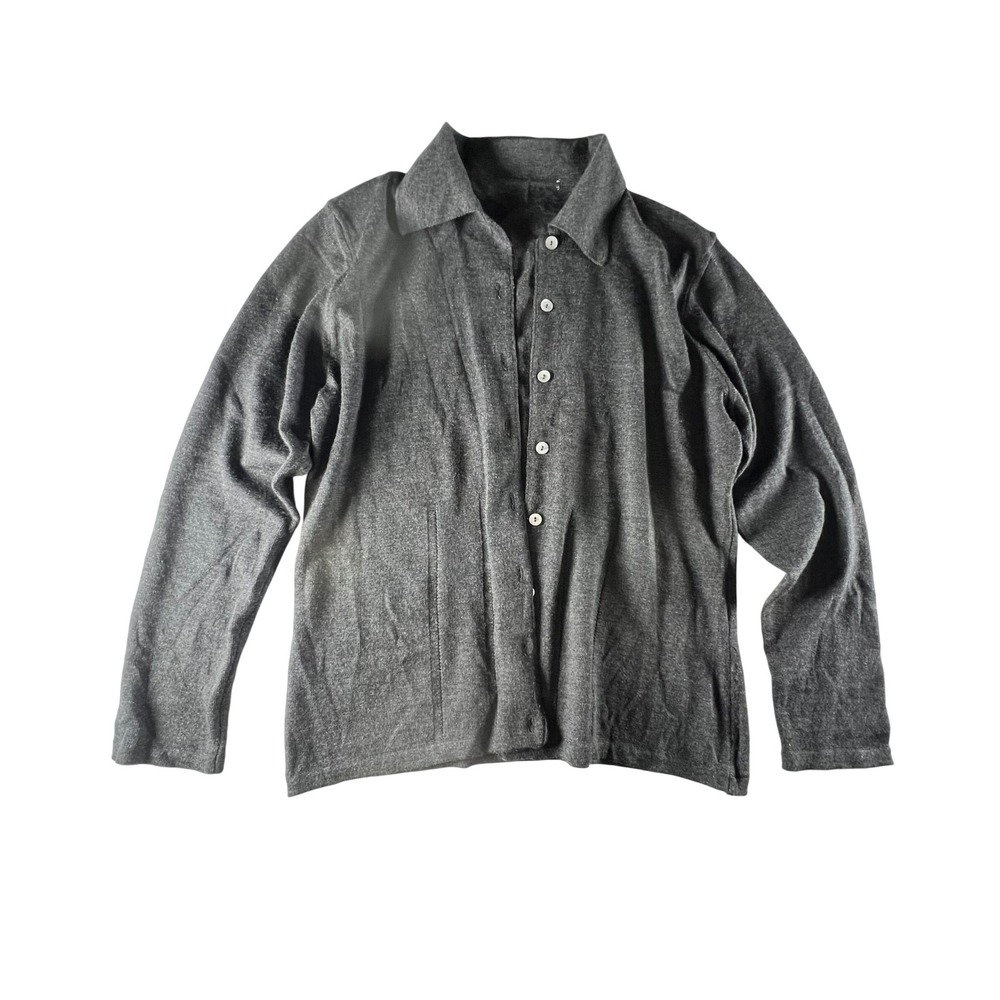 Womens 100% Virgin Wool Gray Button Up Sweater‎ Collared Long Sleeve Soft